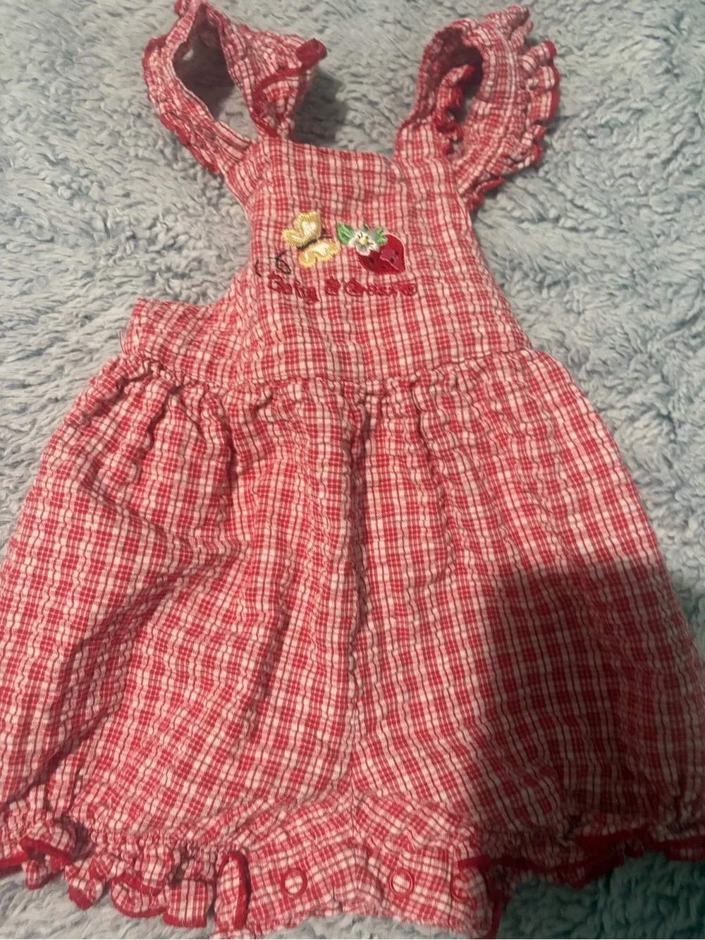 Vintage Baby Girl Oshkosh Baby B'gosh 12 Months Strawberry Shortalls Bubble Red
